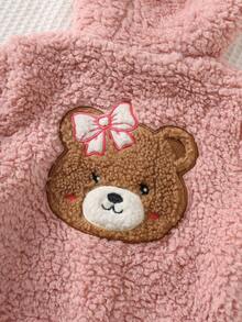 Cozy Pixies 女婴卡通熊图案保暖连帽开衫外套，秋冬季女婴抓绒冬装外套，冬季小熊婴儿外套，小熊外套，女婴毛绒外套，女婴冬季服装 - 藕粉色 - 查看 5