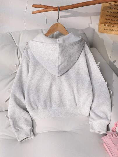 Sparklyn Áo khoác cho bé gái tuổi teen, Áo khoác nỉ nơ thời trang màu trơn, Vải nỉ lót nhiệt dày thoải mái, Trang trí tay áo nơ, Phong cách trẻ trung và năng động cho bé gái, Thích hợp cho mùa tựu trường hoặc mặc ngoài trời thường ngày