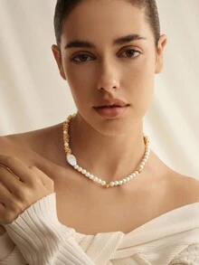 Opalesca 女士时尚优雅复古串珠项链 - 金色 - 查看 3