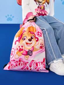SHEIN | PAW Patrol 1pc Cartoon Pattern Drawstring Backpack, Adjustable Shoulder Strap, Gym Bag, Canvas Backpack, Casual Bag, Travel Bag, Sports Beach Bag, Unisex, Skye, Back To School , Pink