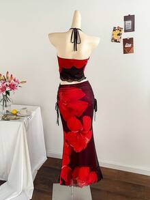 Soleia 全新度假西部海滩婚礼宾客服装、毕业早午餐、圣帕特里克节、春假、复活节、音乐节、优雅波西米亚热带露肩无袖网眼荷叶边下摆两件套 - 彩色 - 查看 2