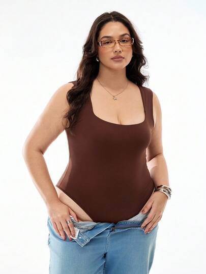 Solavibe Plus Size rundhalsad Camisole-väst, Casual Basic sommarkläder