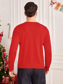 Manfinity RelaxMax 男士休闲圣诞图案毛衣，秋冬 - 紅色 - 查看 2