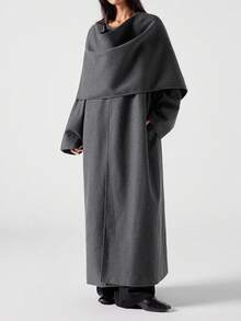 LYSMO 2025 New Arrive Minimalism Winter Women's Fashionable Shawl Coat, Autumn/Winter - Dark Grey - View 4