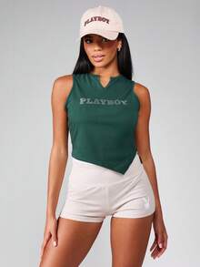 Missguided x Playboy 刺绣棒球帽弧形帽檐老爹帽休闲街头风头饰 - 卡其色 - 查看 4