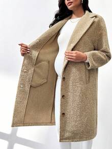 MaterniWear معطف أمومة 3 في 1 مع حزام قابل للإزالة، لون أحادي، طراز كاجوال للتنقل مع جيوب جانبية - قهوة بني - مشاهدة 8