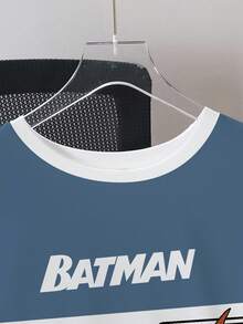 BATMAN X SHEIN 男士休闲时尚街头卡通英雄人物与数字字母图形撞色短袖 T 恤，夏季 - 白色 - 查看 6
