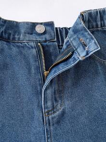 SHEIN 3 件套 Tween 女童牛仔裤，水洗中蓝色、白色、黑色，休闲度假时尚街头 Y2K 风格，基本款 5 口袋宽松直筒薄牛仔裤，柔软棉质，无弹力，适合日常穿着、派对、学校、通勤，秋冬新品 - 彩色 - 查看 4