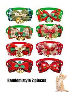 PETSIN 1 件宠物圣诞领结铃铛项圈，圣诞元素印花，狗领结，猫单蝴蝶结项圈，宠物节日装饰，宠物领结，宠物