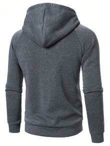 Manfinity Homme 男士休闲基础款拉链抽绳连帽衫，秋季款 - 深灰色 - 查看 2