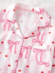 2件套女童可爱蝴蝶结印花翻领开衫和休闲裤舒适睡衣套装 - 彩色 - 查看 6