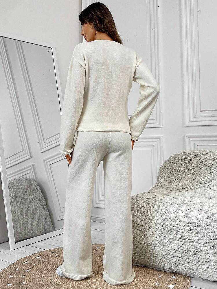 2pcs/Set Women's Casual V-Neck Sweater, & Elegant European Style, Suitable For Autumn/Winter Going Out Outfit Women's Winter Sweater Elegant Outfit White Set Winter Set For Women Sweater Sets For Women