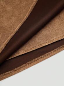 Sweetra 大码绒面革褶皱不对称拉链装饰简约通勤短裙，棕色，秋冬 - 鏽棕色 - 查看 7