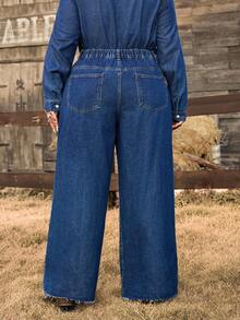 EMERY ROSE Plus Size Women Casual Street Washed Mid-Blue Denim Jeans - Dark Wash - View 6