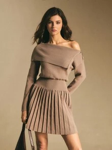 Poéselle 秋季新款性感露肩高品质针织毛衣裙女 - 駝色 - 查看 2