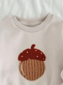 Loomiva 2 件套女婴卡通熊图案针织柔软圆领长袖套头衫和松紧腰裤套装