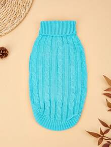 PETSIN 一件蓝色短款秋冬加厚针织防风保暖休闲宠物毛衣 - 藍色 - 查看 5