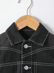 SHEIN 2 pièces Ensemble veste à col en jean noir et pantalon ample pour jeune garçon - Noir - Voir 4