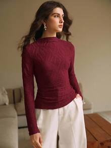 Anewsta 优雅修身休闲圣诞红T恤，适合通勤