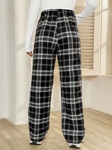 SHEIN 孕妇休闲格子保暖内衬裤，秋冬 - 黑與白 - 查看 2