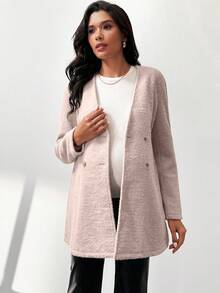 MaterniWear Maternity Work Fall,Autumn Solid Color Double-Breasted Long Sleeve Belted Casual Coat, Autumn/Winter - Pink - View 3