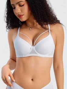 DesireSculpt 1 Stück Damen Weißer Drahtloser Bequemer Stützender Nicht-Durchhängender BH