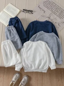Genkimix Kids 3件套男童时尚简约加厚卫衣套装，骑士刺绣拼接套头衫和运动裤6件套 - 彩色 - 查看 2