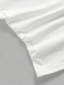 SHEIN Girlism Vit rund halsad t-shirt med fjärilstryck och rynkad midja för flickor, minimalistisk design - Vitt - Visa 4