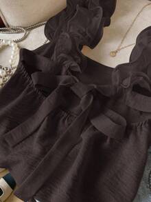 SHEIN Frenchy 女式纯色露背荷叶边时尚吊带背心