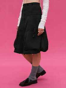 COUREZ 梭织气球拉链工装中长裙 /Y2K 出门女装可爱春季哥特风 - 黑色 - 查看 2