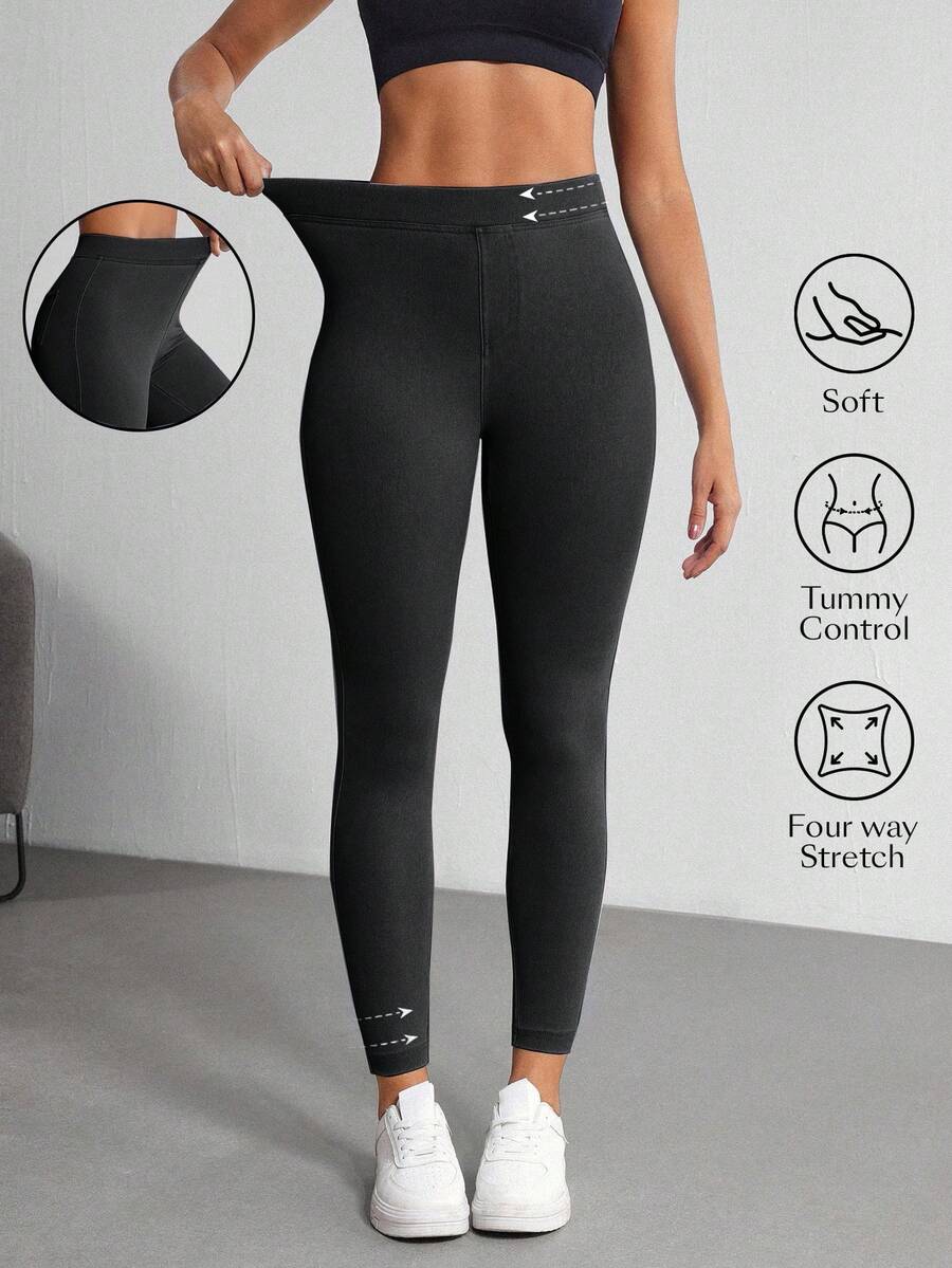 Flexra 女式松紧腰紧身休闲牛仔裤 - 黑色 - 查看 1