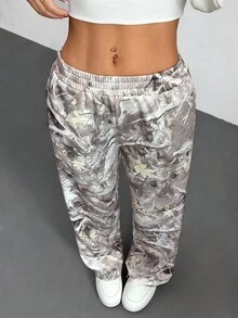SHEIN PETITE Western Wear Women 's Branch Print Loose Sweatpants For Summer