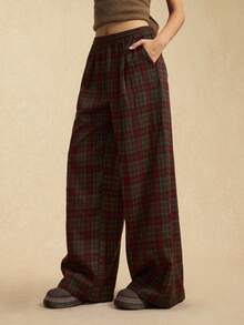 Easelle 格纹长裤拉绒秋冬复古 - 彩色 - 查看 4