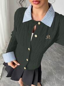 Rafferiza Fashionable Blogger-Inspired 2 In 1 Patchwork Knit Cardigan Sweater - Dark Grey - View 7