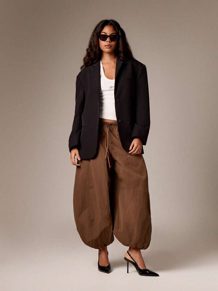 AiiRZ High Rise Harem Wide Leg Palazzo Pants Balloon Trousers With Drawstring Elastic Waistband Autumn Winter Fashion