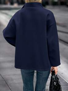 EMERY ROSE Abrigo corto de mujer de manga larga con cuello alto de unicolor, otoño - Azul Marino - Ver 2