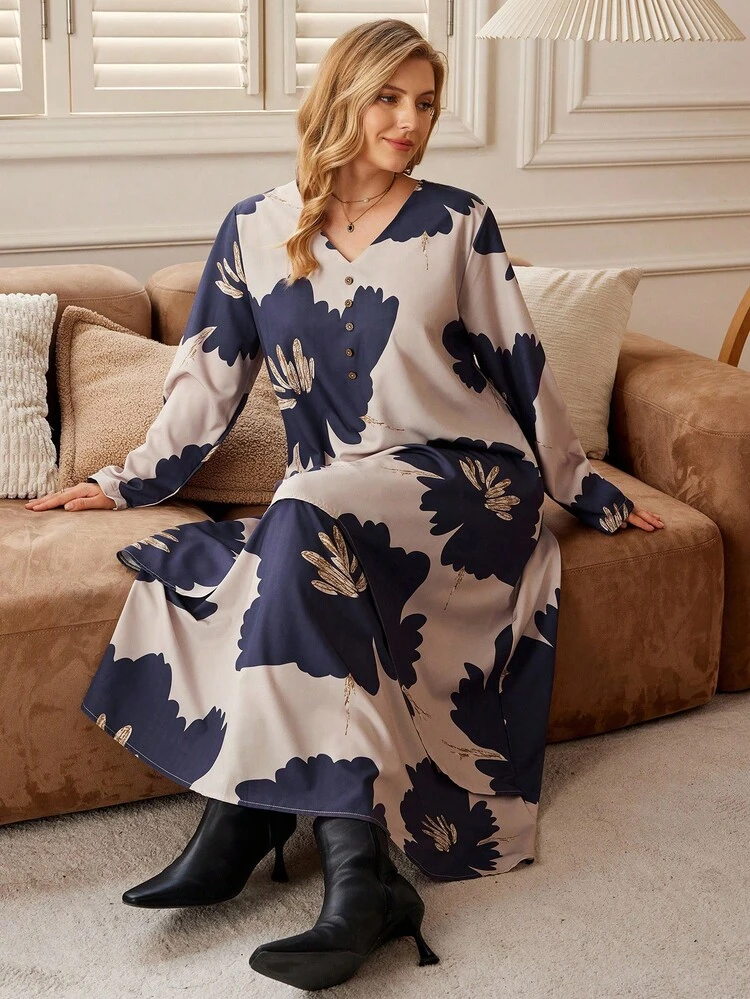 Plus Size Women Floral Print Dress/Fall/Winter New Year Look Maija Fall Winter 2025 Fall/Winter Elegant Dress Women