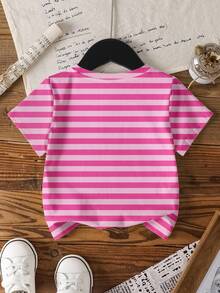 SHEIN | PAW Patrol Young Girl Summer Cute Striped Dog Print T-Shirt - White - View 2