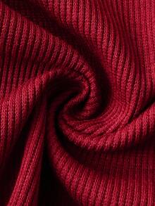 少女红色撞色蕾丝领修身针织长袖休闲百搭街头T恤 - 紅白色 - 查看 7