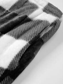 SHEIN 孕妇格子抽绳腰口袋阔腿宽松抓绒裤，秋冬 - 黑與白 - 查看 9