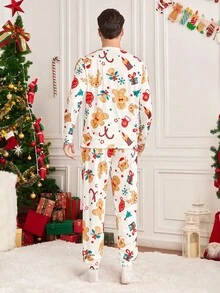 Velminro 男士姜饼印花长袖上衣和裤子睡衣套装，秋季服装，圣诞节 - 紅白色 - 查看 2