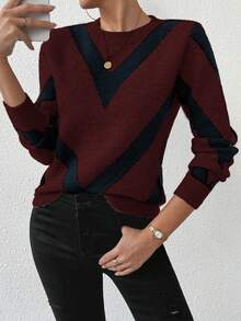 SHEIN LUNE 2024秋冬新品几何条纹套头衫 - 彩色 - 查看 6