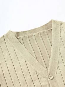 Calvornis Men's Casual Ribbed Knit Button-Front Cardigan, Autumn/Winter - Beige - View 6