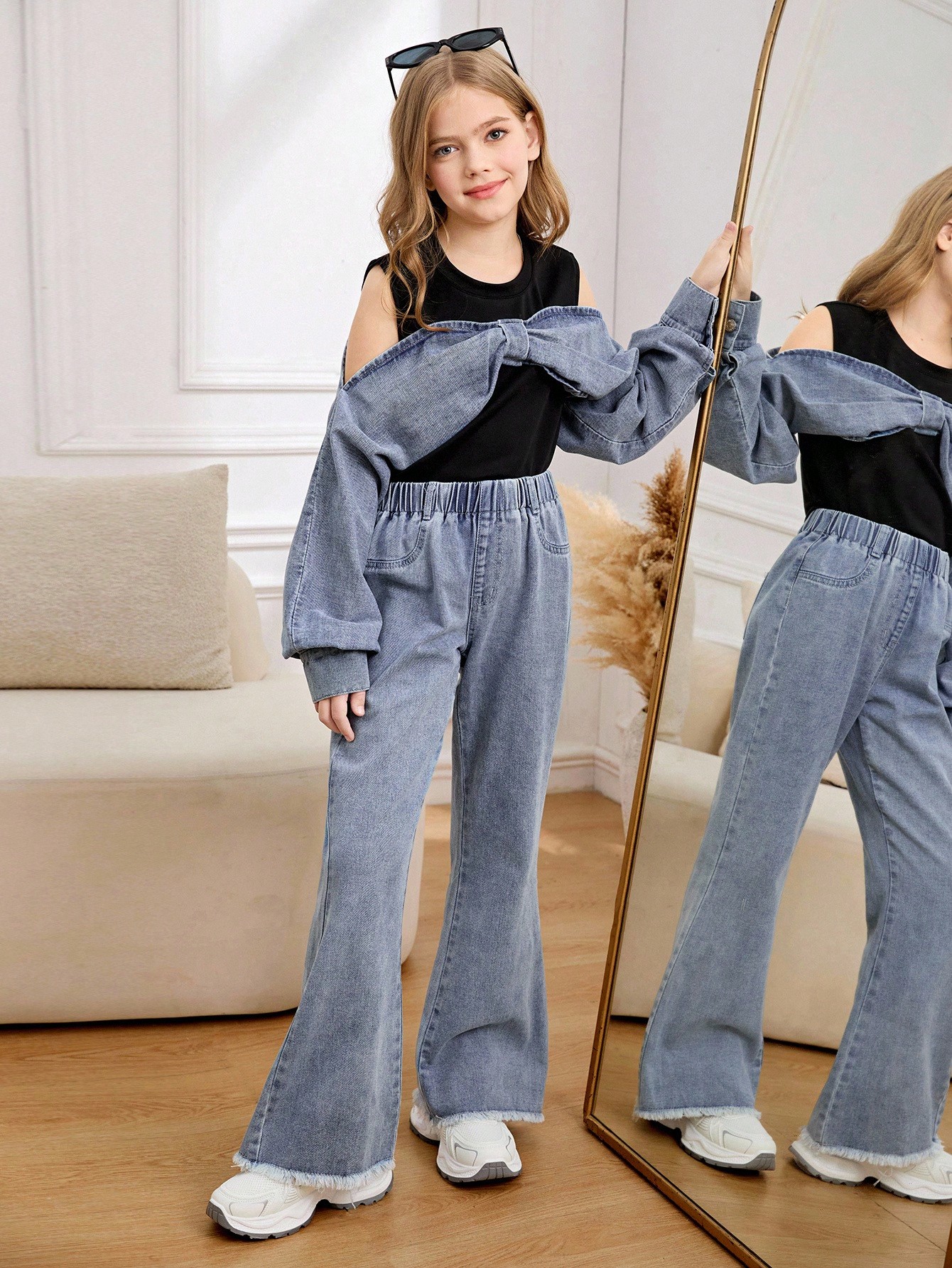 SHEIN مجموعة بنات المراهقات تتكون من كامي أسود قصي...