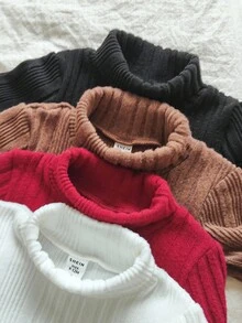 Vintaside Kids 4 peças de camisetas de manga comprida com gola alta e nervuras de cor sólida para meninos, casuais e versáteis para casa, atividades ao ar livre, roupas de férias, outono/inverno - Multicolorido - Ver 3