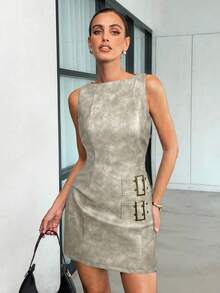 Lavishia 女士时尚PU性感复古抹胸迷你连衣裙夏季母亲节服装女士夏季服装毕业礼服夏装女士夏季连衣裙 - 杏色 - 查看 5