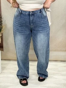 Hourglow Blugi boyfriend casual cu picior drept de mărime Plus