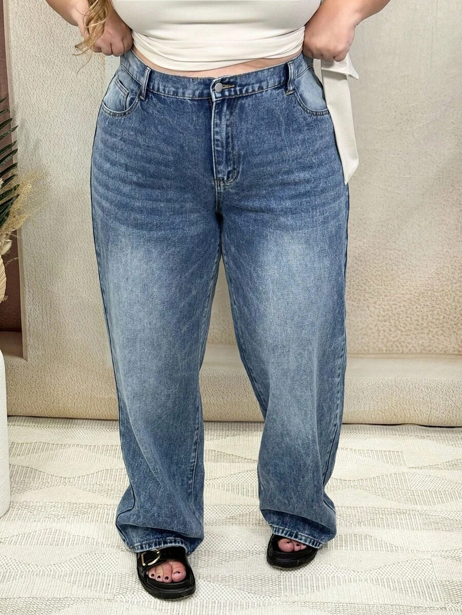 Hourglow Blugi boyfriend casual cu picior drept de mărime Plus