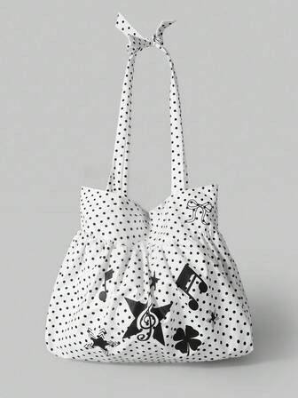 Anime 1. Bolso de hombro de mujer con forma de corazón vintage con lazo lindo 2. Bolso de mano grande con estampado de lunares minimalista, flores y notas musicales de verano, con capacidad para laptop, adecuado para uso diario, escuela, compras, etc.