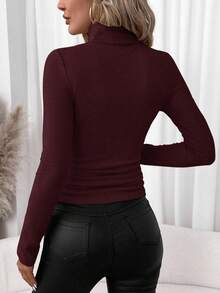 Editum Women's Thick High Neck Undershirt, Versatile For Autumn/Winter,Red Top Spring Summer Elegant Valentine's Day  Red - Burgundy - View 2